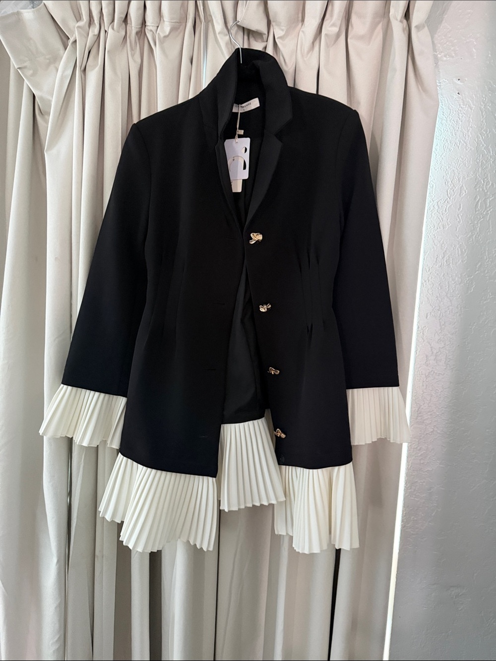 Commense Black Jacket with Cream Pleated Trim